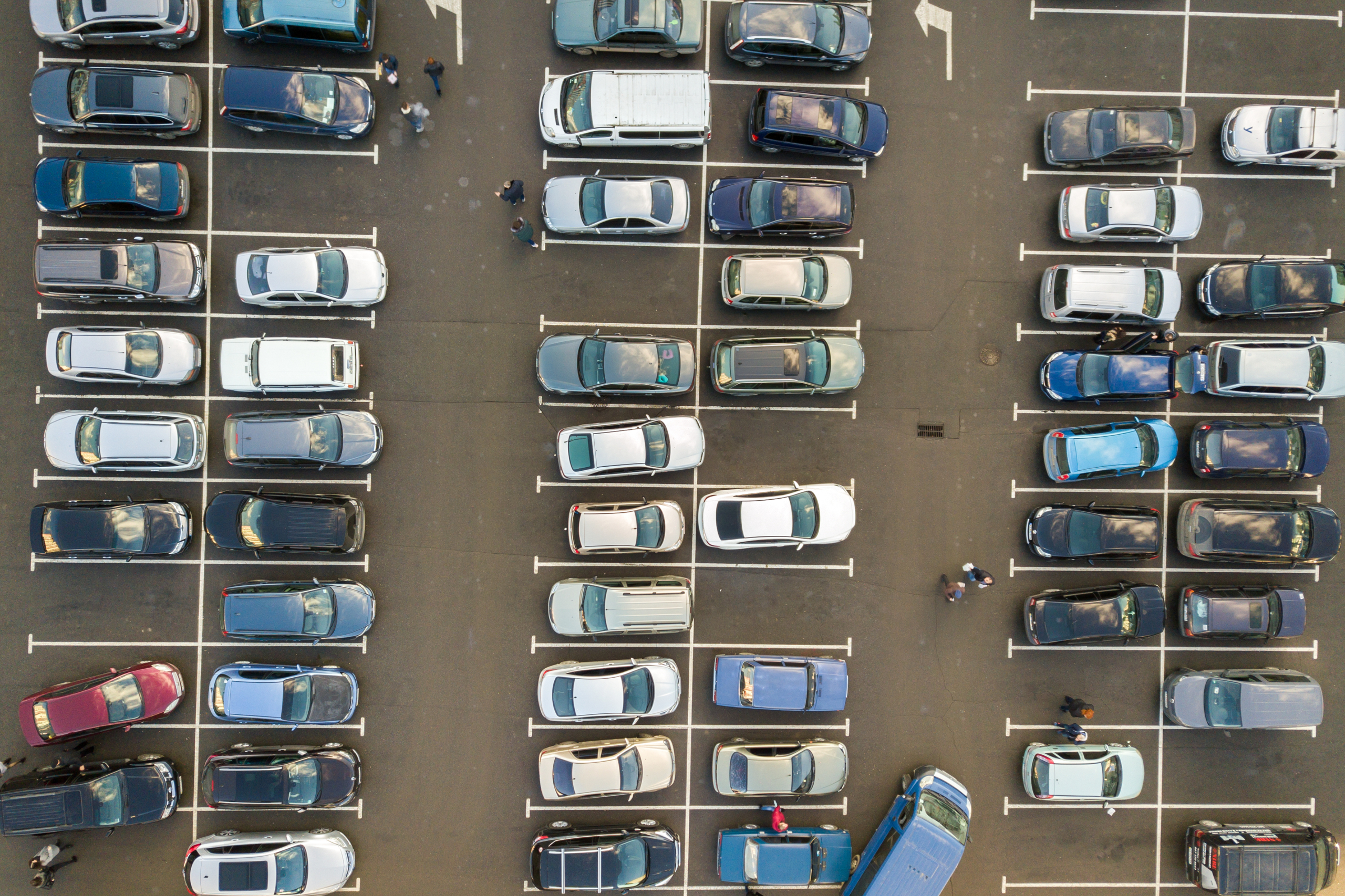 Top view of many cars